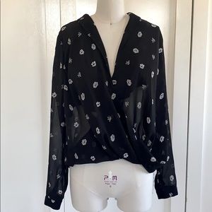 L’Academie Sheer Draped Floral Blouse